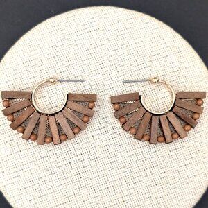 Wood and bead with gold tone earrings